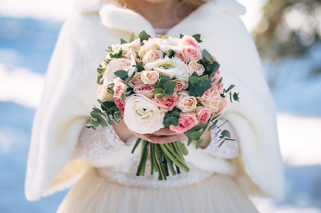 Bride in faux fur jacket